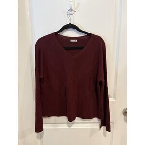 Smartwool Shadow Pine Cable V-Neck Sweater Sz L Merino Wool Maroon